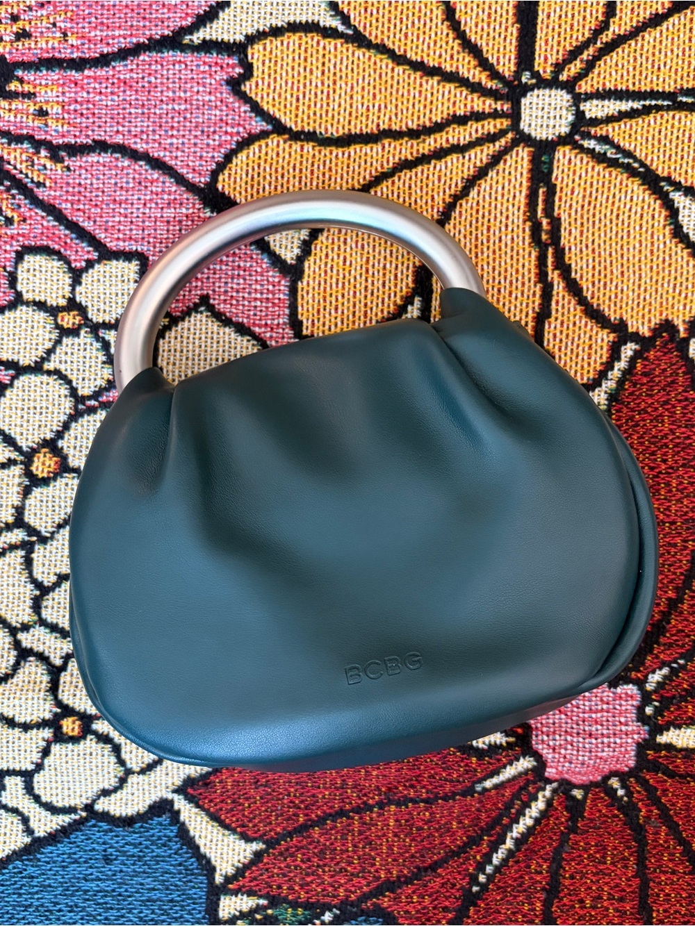 BCBG Dark Teal Sculpted Top-Handle Mini Bag with Silver Handle